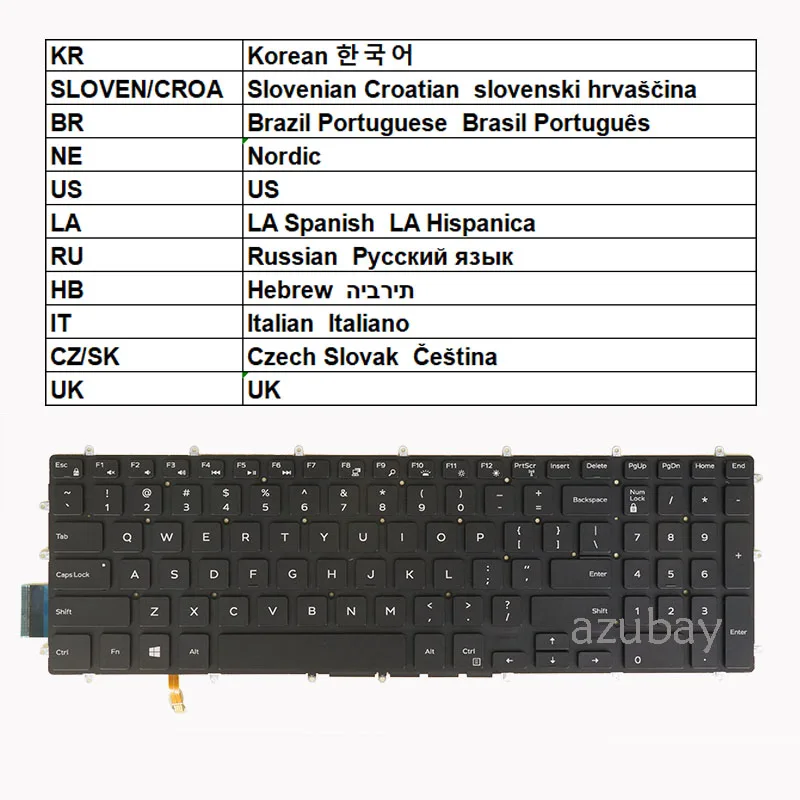 

Backlit Keyboard for Dell Vostro 3580 3581 3582 3583 3584 3590 5568 7570 7580 KR SLOVEN/CROA BR NE US LA RU HB IT CZ/SK UK FR