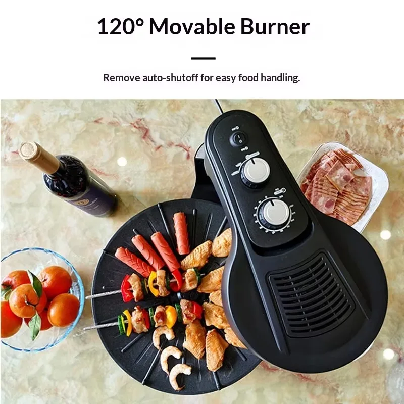Electric barbecue pan, smokeless and non-stick multi-function 360-degree rotating baking pan