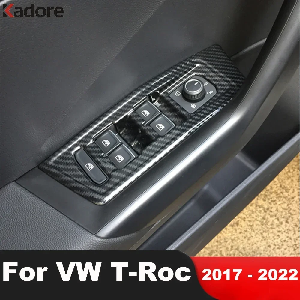 For Volkswagen VW T-Roc TROC 2017-2024 Carbon Fiber Car Interior Door Window Lift Switch Button Panel Cover Trim Accessories