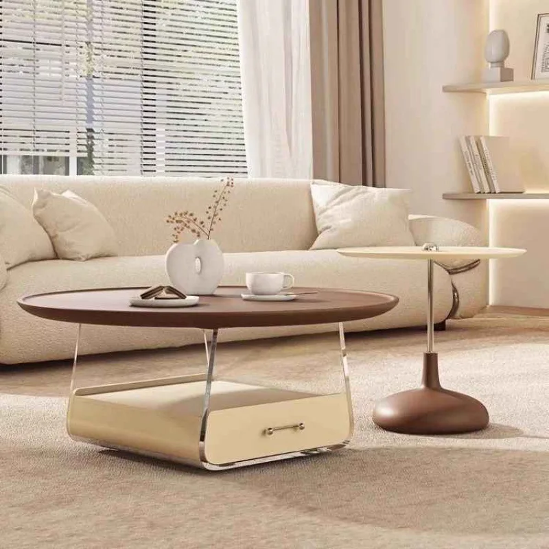 Cream retro coffee table French home simple living room modern acrylic round small apartment combination Internet celebrity new