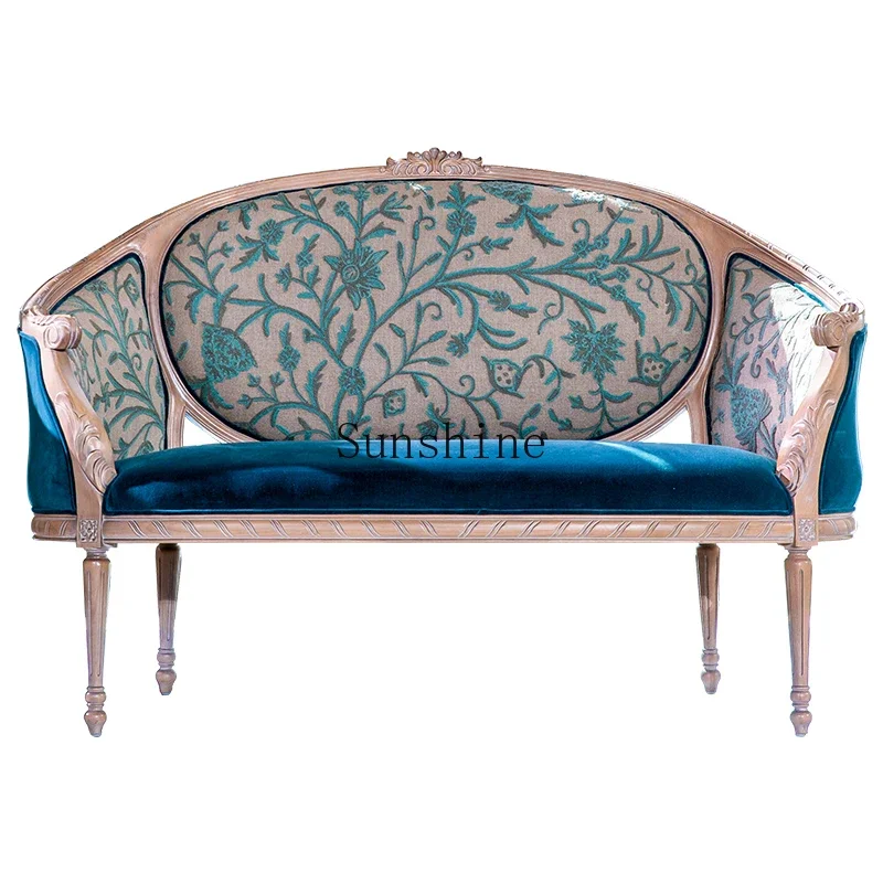 

French Chinese style wool embroidered sofa combination villa imported fabric all solid wood