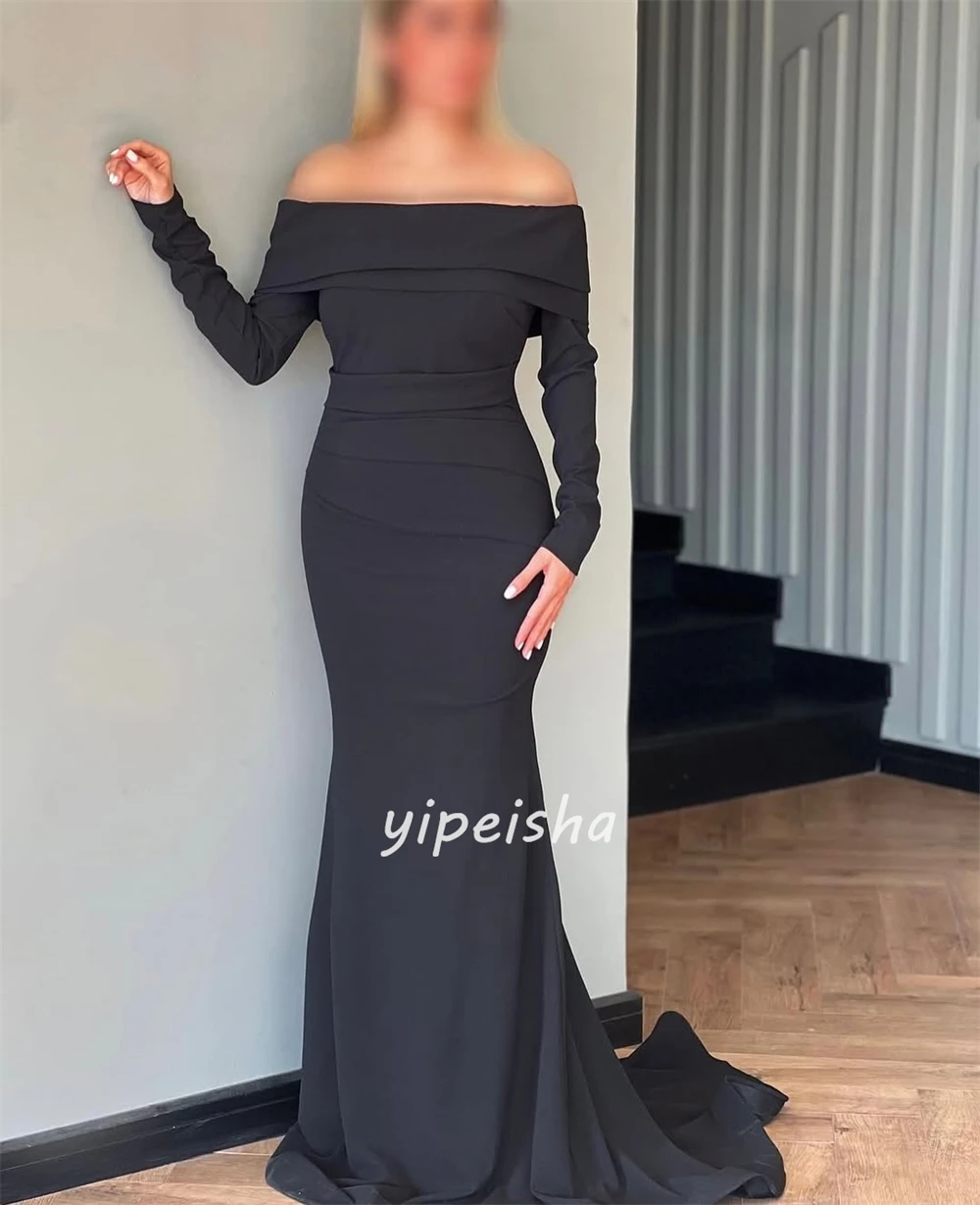 Abiti da sera con pieghe increspate in jersey semplice personalizzato abbinato Abiti lunghi con spalle scoperte a sirena Abiti da cerimonia su misura