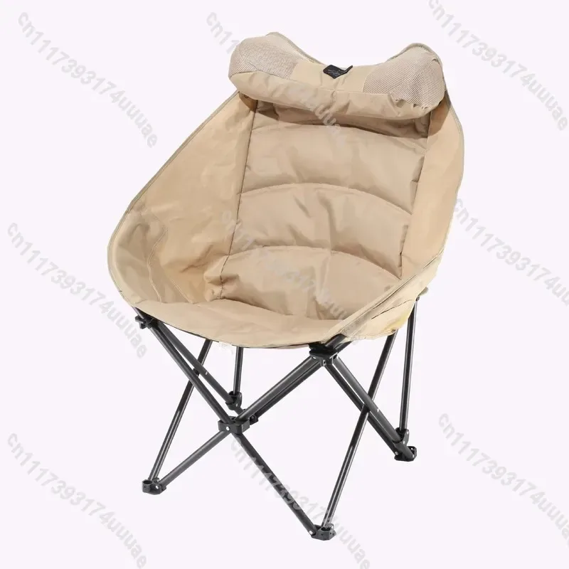Portable Folding Recliner Chair With Headrest, 4‑Gear Adjustable Padded Cotton Seat For Camping Fishing Lunch Break Outdoor Use