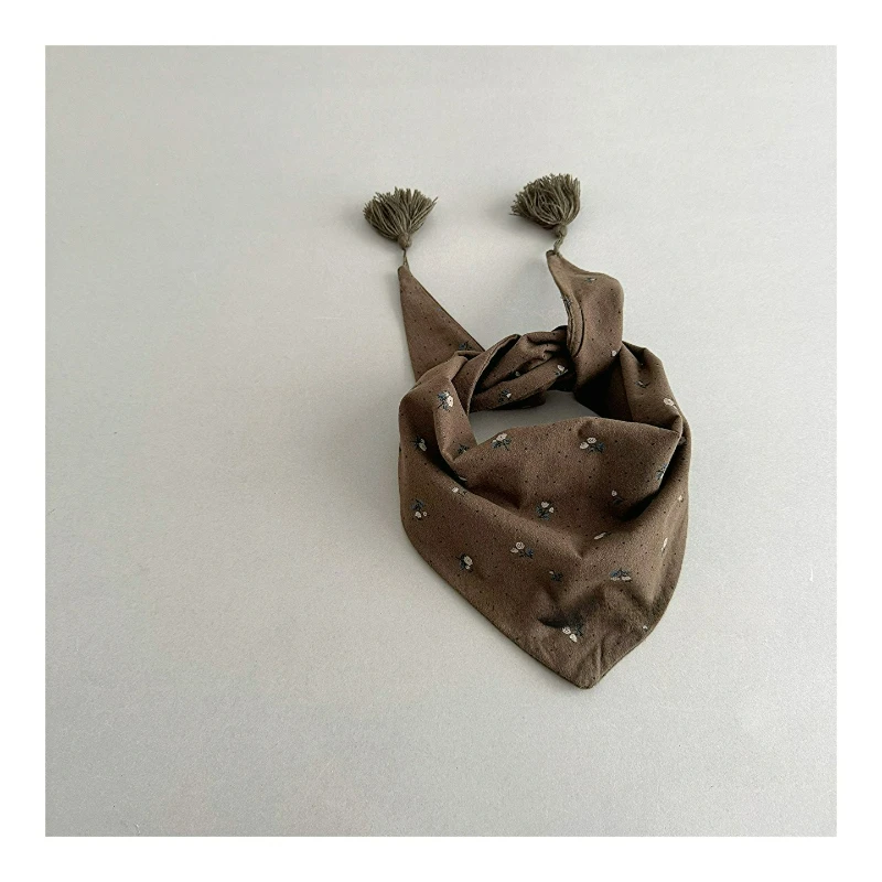 وشاح مثلث فني عتيق مع شرابات زهرية للأطفال، مقاوم للرياح لتدفئة الرقبة للأولاد والبنات، متعدد الاستخدامات #5