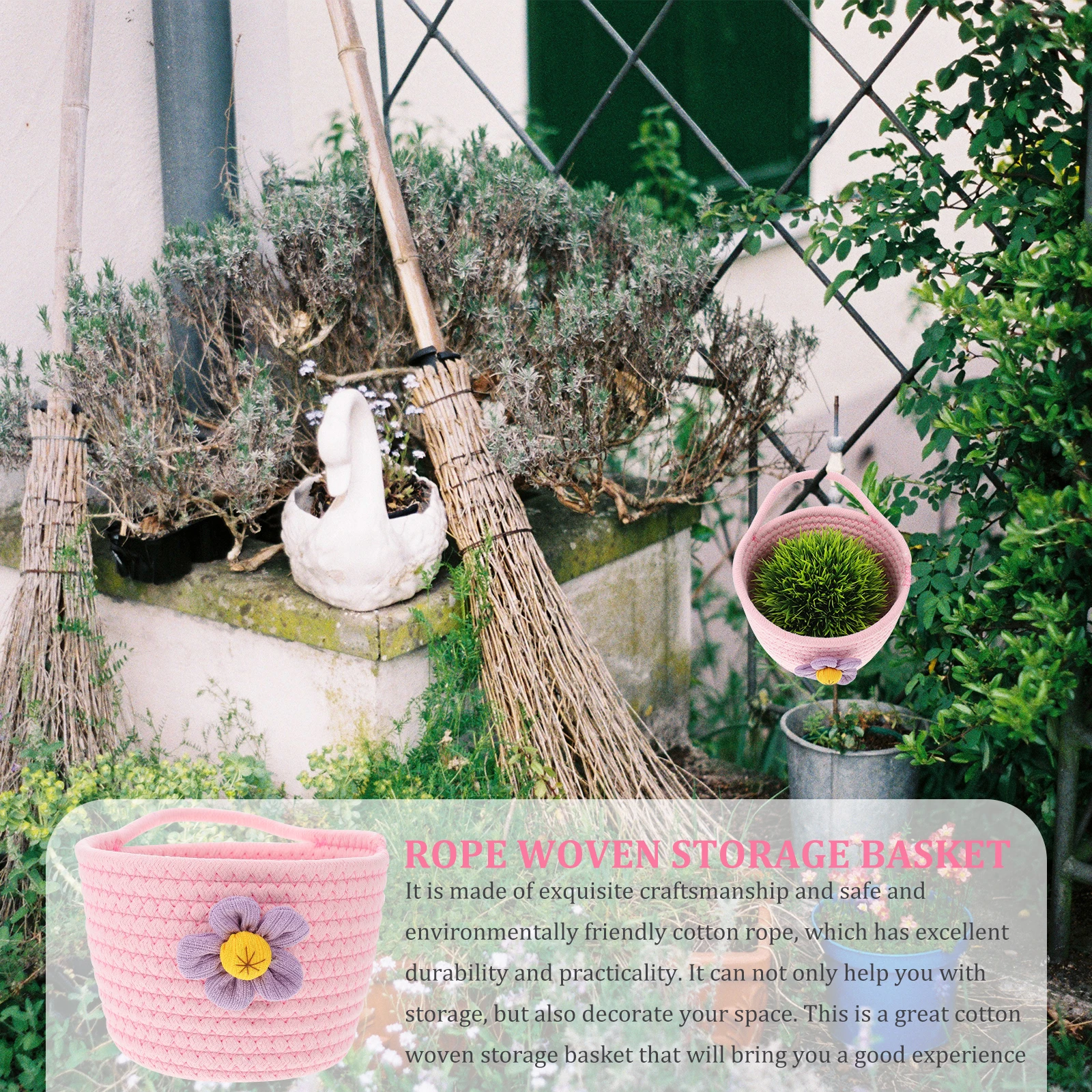 

1pc Cotton Rope Storage Basket Hand-woven Desktop Organizer Wall Mount Decorative Hanging Basket Practical Craftsmanship