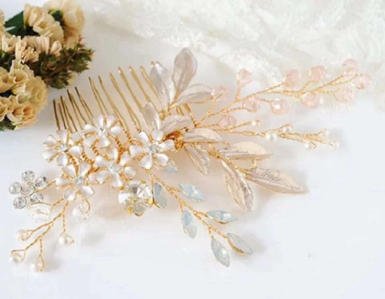 Vintage Champagne Dolly sisir rambut pernikahan untuk pengiring pengantin berlian imitasi Headpiece pengantin aksesoris rambut untuk anak perempuan accesorios novia