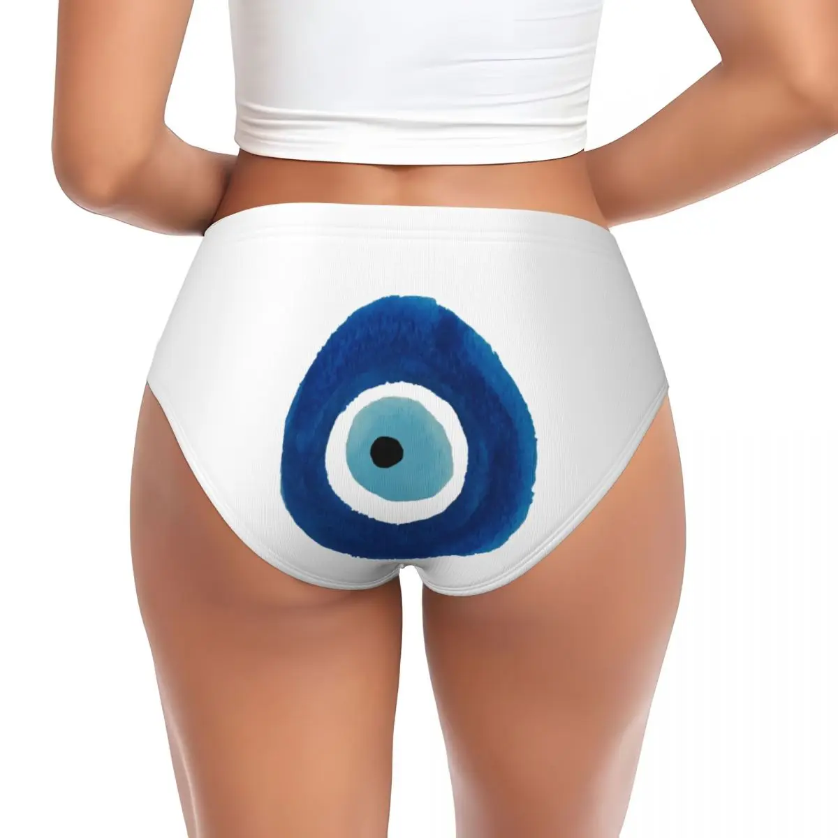 Custom Watercolor Evil Eye Nazar Painting Brief Panties Women Comfort Stretch Hamsa Lucky Charm Underwear