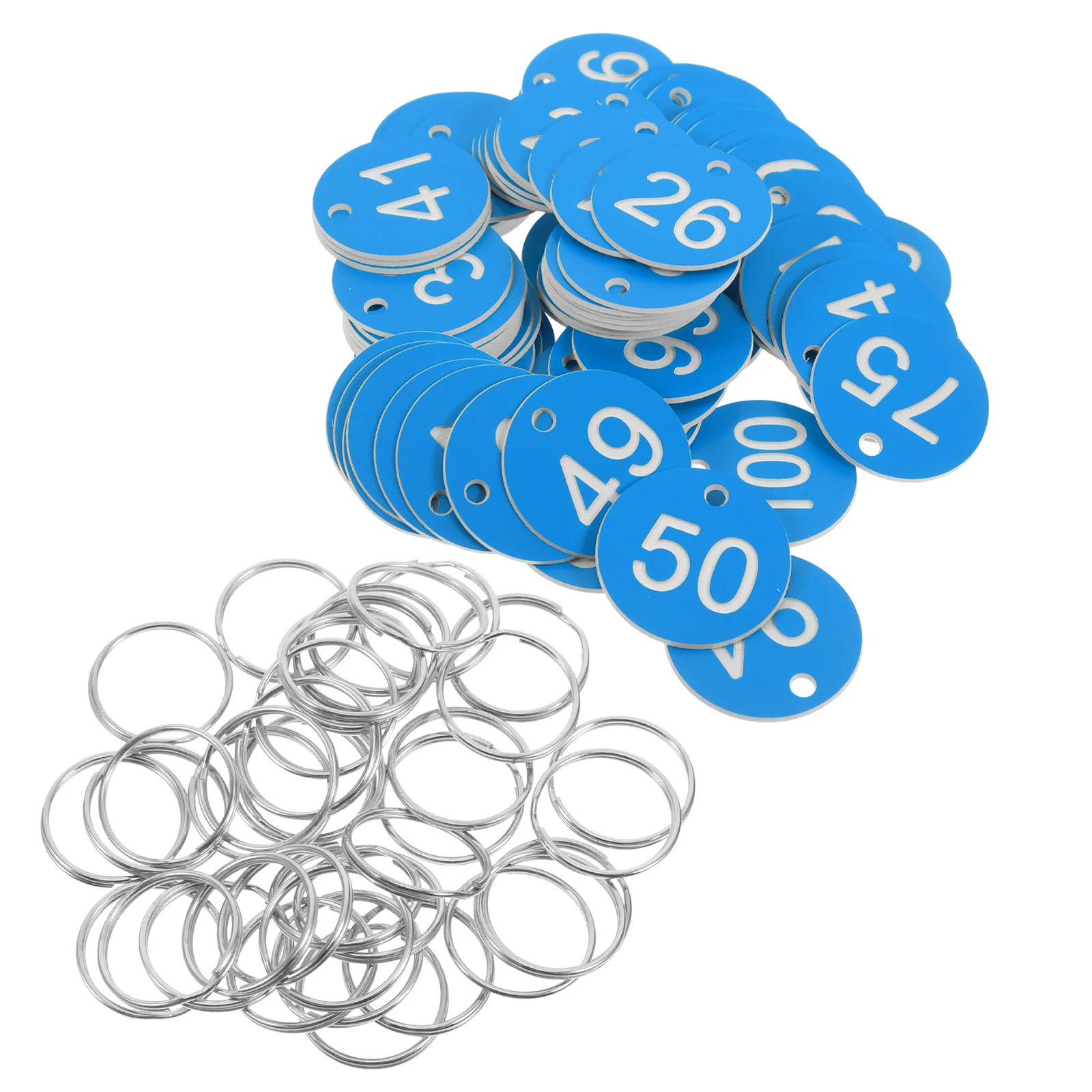 30 Pcs Digital Label Numbered Key Tags Mala Tang Round Metal Labels Sky-blue Id