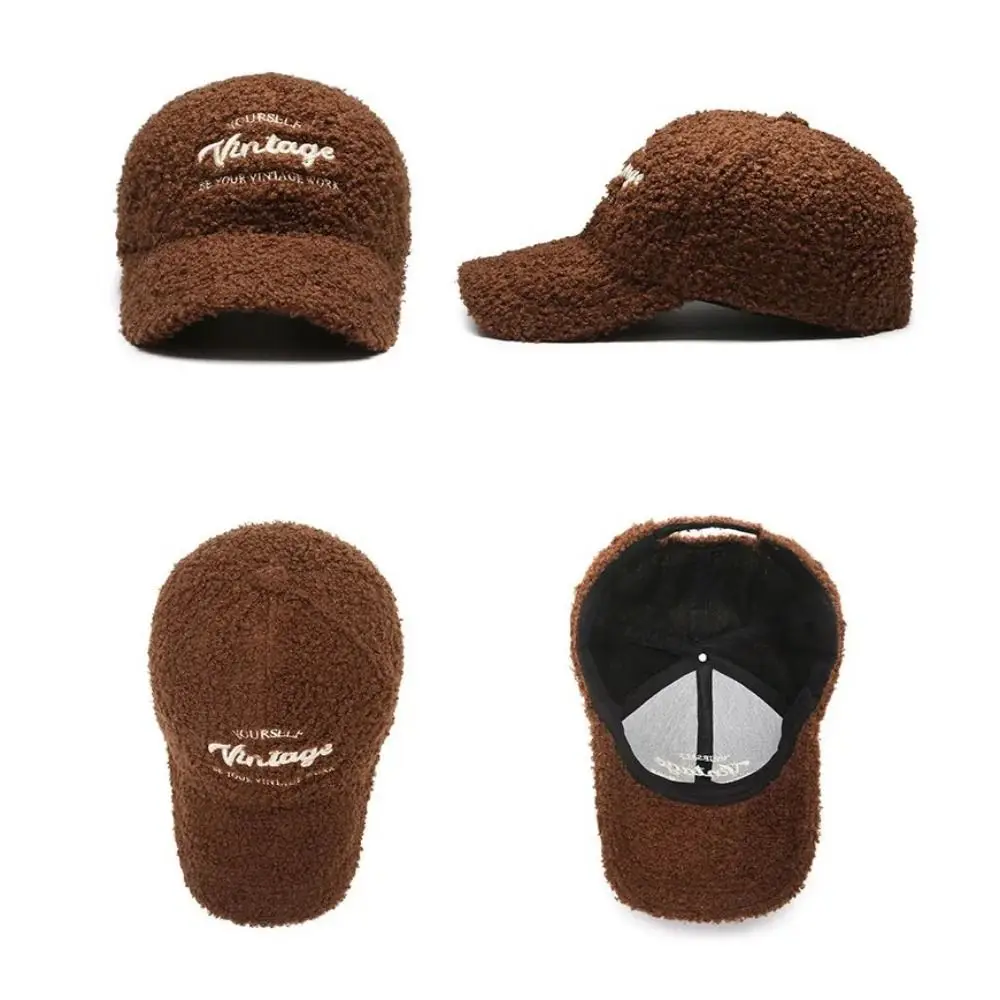New Winter Lamb Wool Baseball Cap Fashion Women Plush Baseball Hat Face Small Embroidered Couple Cap