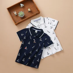 Baby Boys Polo Shirts Summer Short Sleeved Print Top Shirt School Clothing 4T-12T Kids Cotton Tshirts