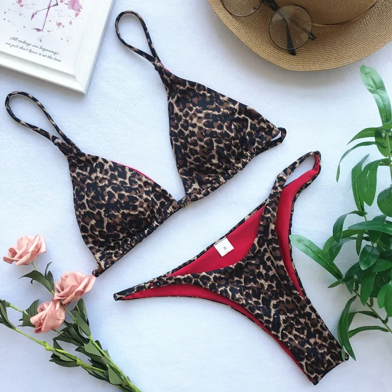 2025 Micro Leopard Bikini Women High Cut  Bandage Push Up Swimsuit Sexy Bathing Suit Padded Thong Swimwearsummer Beach Vacation