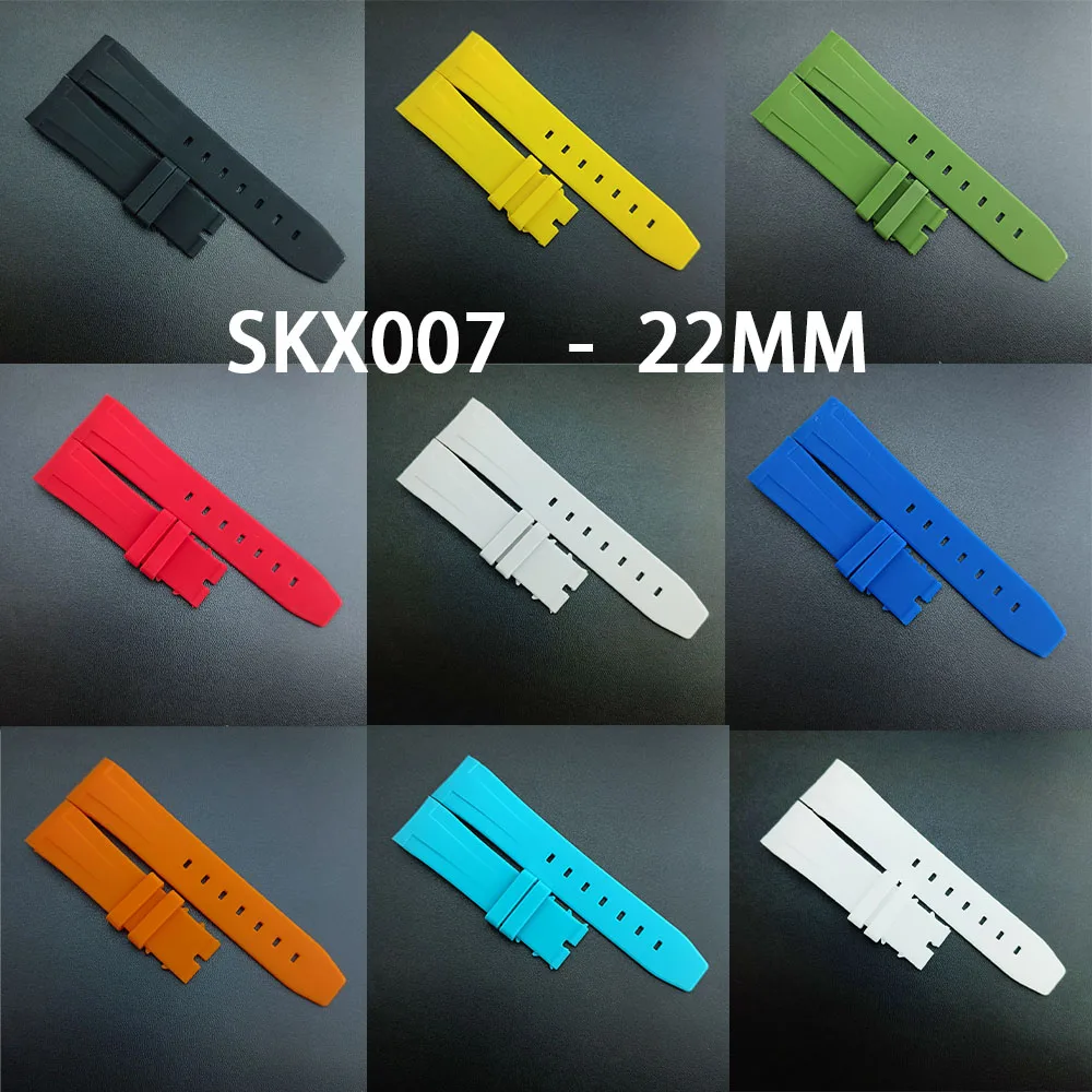 Curved End Link Watch Rubber Strap For SKX007 SRPD 22mm Silicone Blue/Green/Orange/Yellow/Red/Black Quick Release Watchband