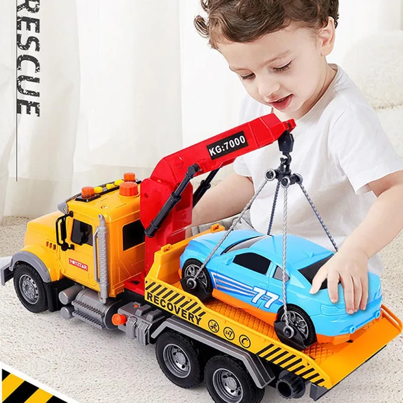 Children's Toys Trailer Transport Flatbed Truck Large Crane Crane Road Rescue Car Boy Car Toys Birthday Christmas Gifts