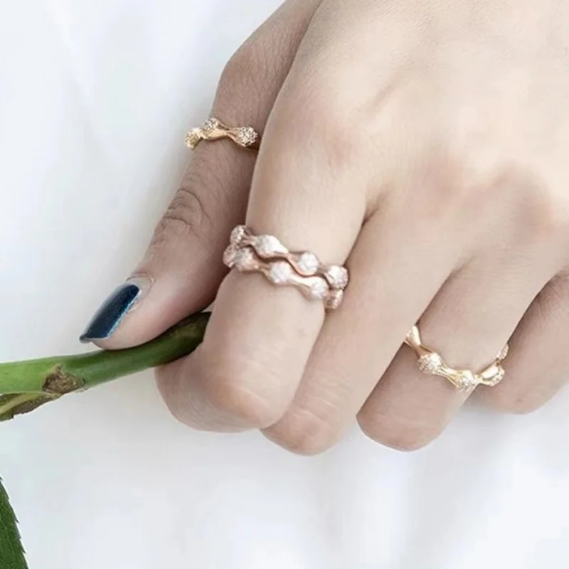 Nieuwe Vergulde Ring Zirkoon Mousserende Prinses Wishbone Hart Vrouwen Originele Fijne Sieraden