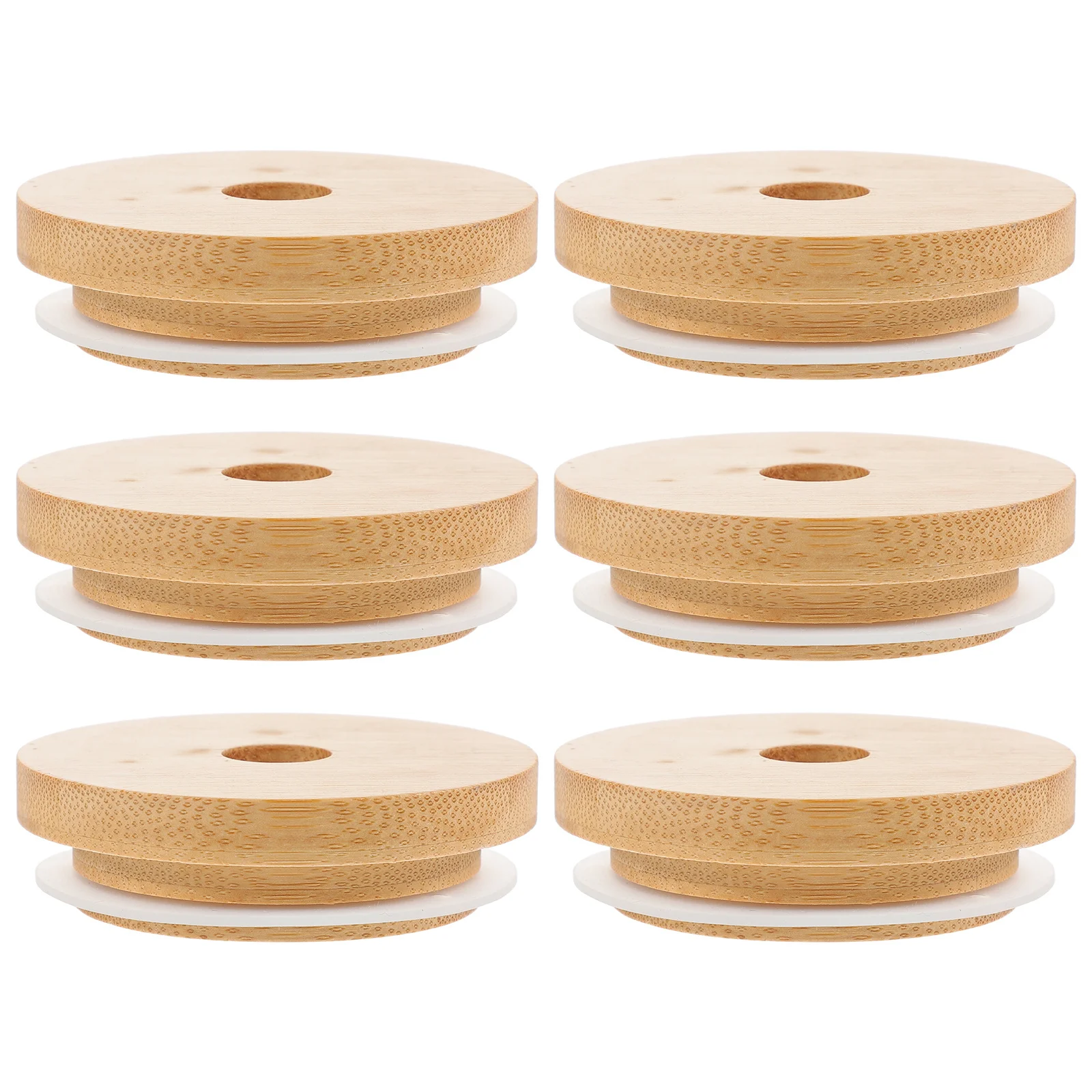 

6Pcs Wooden Jar Lids with Straw Hole Flexible Fit Regular Wide Mouth Jars Practical for Parties Picnics Bar Use