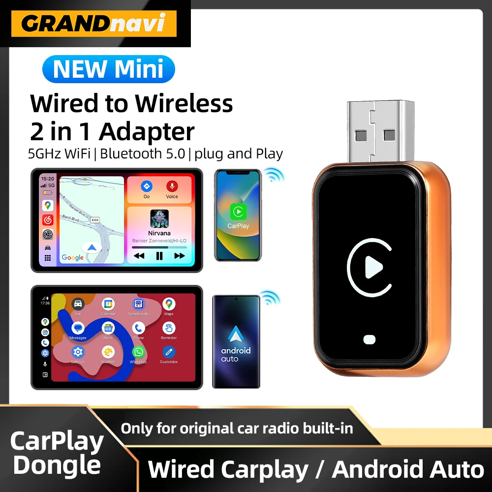 

Умный мини-бокс 2-в-1 Orange Smart Mini Box с беспроводным подключением CarPlay и Android Auto, функция Plug and Play, автоматическое подключение для VW, KIA, Volvo, Audi, Ford, Mercedes-Benz, Honda, MG