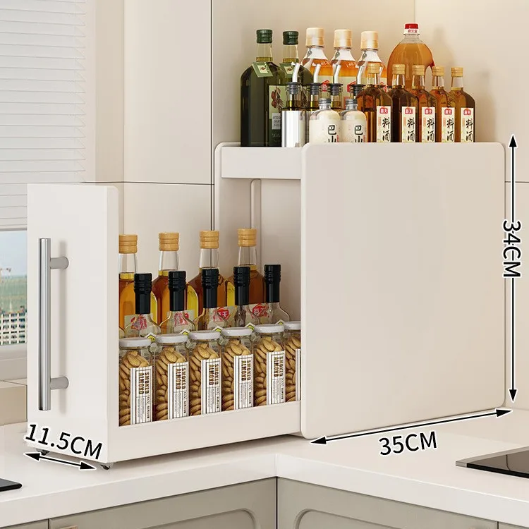 

HYS Kitchen Pull-out Seasoning Shelf Countertop Multifunctional Seasoning Storage Rack Dustproof Extremely Narrow Side Box