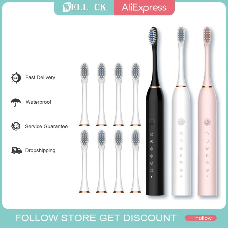 

WDD-A1 Electric Sonic Toothbrush USB Charge Rechargeable Adult Waterproof Electronic Tooth 4 Brushes Replacement Heads