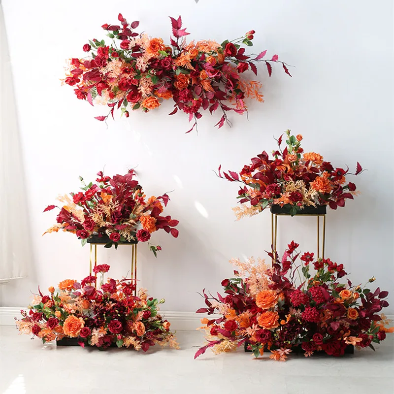 

Red wedding flower row hotel layout combination flower fairway flower decoration wall hanging row flower decoration fake flower