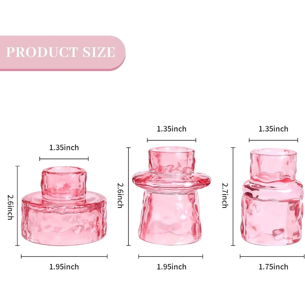 6 pcs candlestick holders, pink taper candle holders, tealight candle holder glass for wedding centerpieces dinner party baby sh