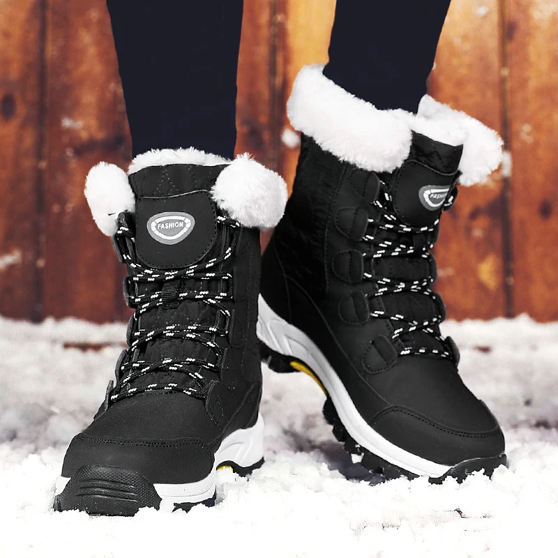Damen Anti-Rutsch Schneestiefel, Warm und Dick mit Fleece-Futter, Geeignet für Winter-Schnee und Outdoor-Bergsteigen Skifahren – Detail 11