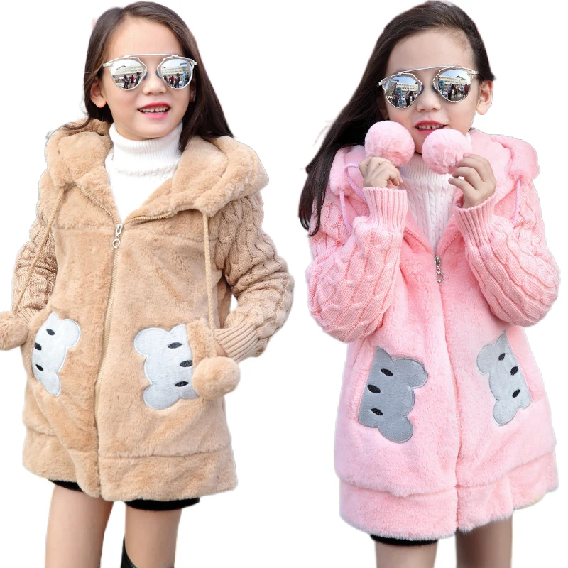 Girls Hooded Jackets Woolen Coats Winter Kids Teens Warm Thick Zip Windbreaker Children Clothing  Coats Outerwear 2-12 Years