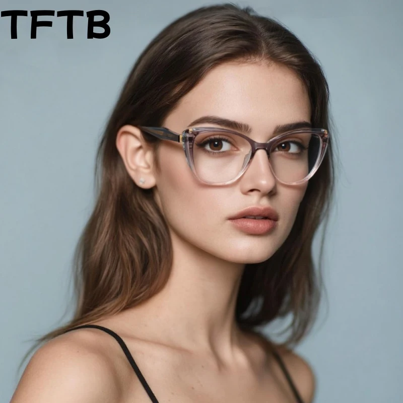 

TFTB Fashion Trendy Women's Cat Eye Glasses Frame High End Retro Elliptical TR90 Eyewear Wide Edge Personalized Eyeglasses 82006