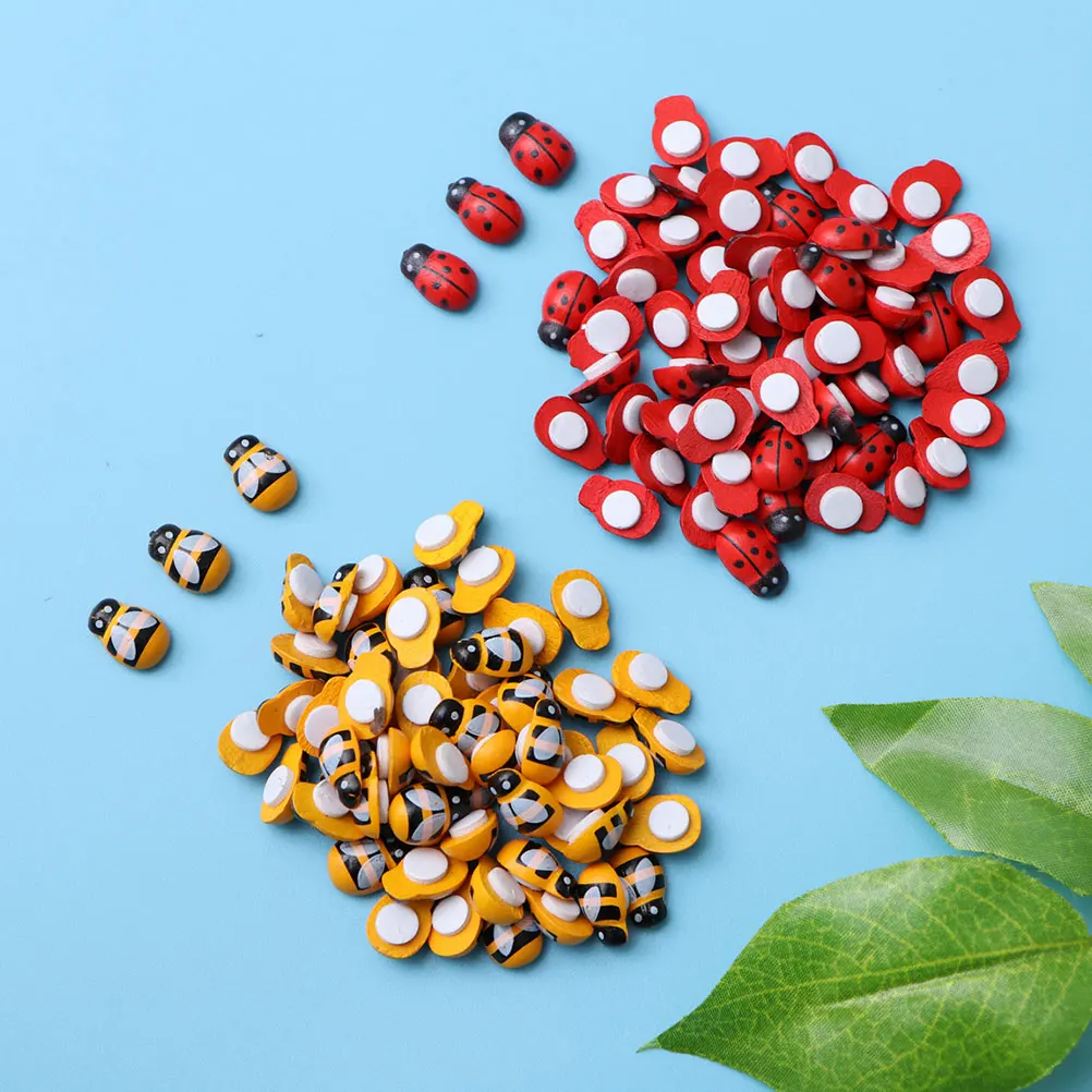 

200pcs Wooden Bee Ladybug Ornaments Micro Landscape Decor Miniature Garden Accessories For Home Yard Lawn Decoration