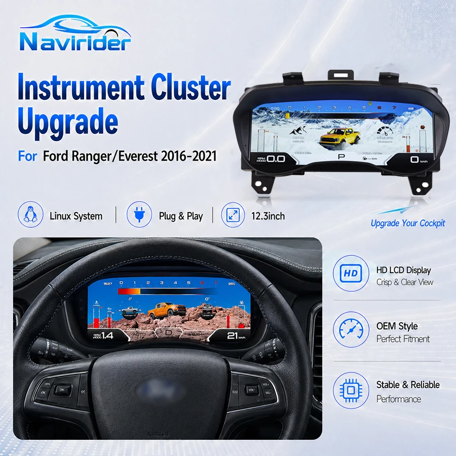 

12.3inch Linux Digital Dashboard for Ford Ranger Everest 2016-2021 Car LCD Instrument Virtual Cockpit Plug and Play Speedometer