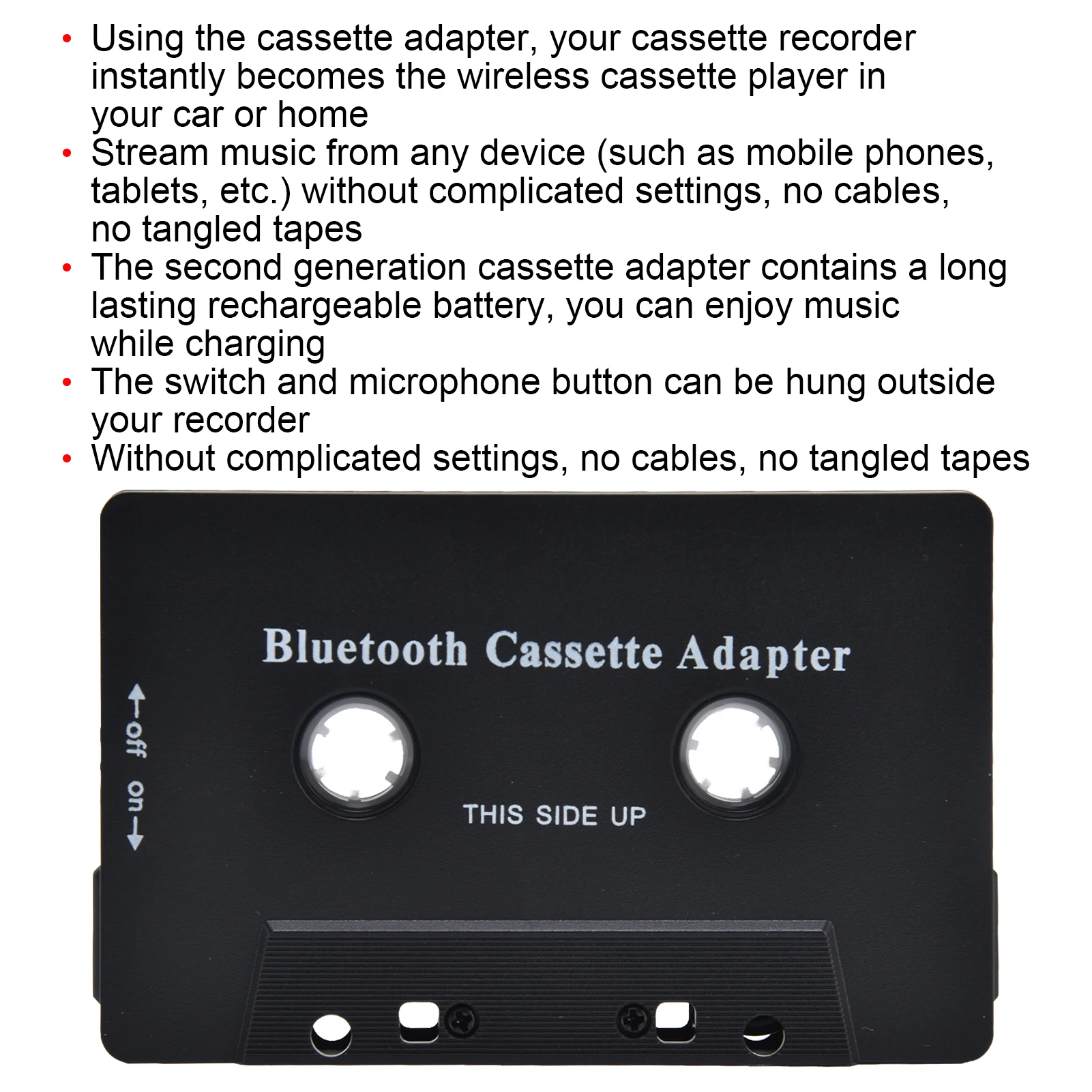 Wireless Car Cassette Player Adapter Car Cassette Receiver Converter with USB Cable HT