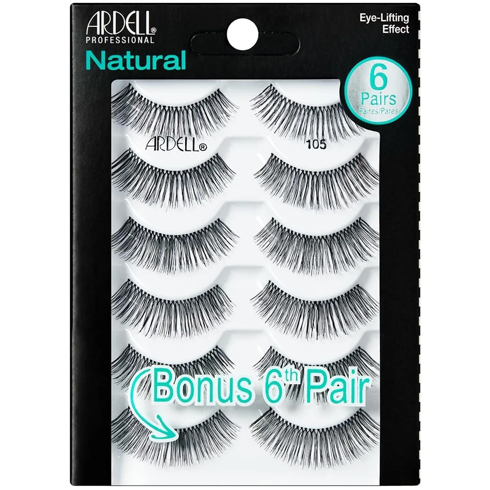

Natural 105 Black False Eyelashes 6 Pairs, Light Volume Medium Length Subtle Flare