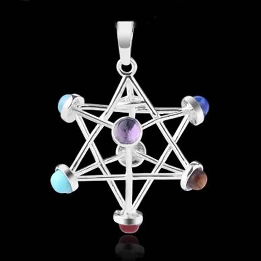 תליון אבן מרקובה טבעי 7 צ 'אקרת תליון לנשים שרשרת ריפוי קריסטל קוורץ כוכב חלולה נקודות תכשיטים אבן רייקי