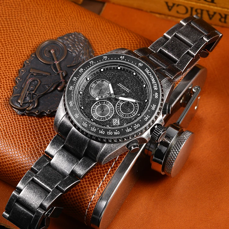 BOMAXE 2024 أحدث Oem ساعة معصم للرجال حافظة فاخرة ساعة كرونوغراف عادية حركة كوارتز 22 مللي متر عرض الفرقة بسيط عتيق #4