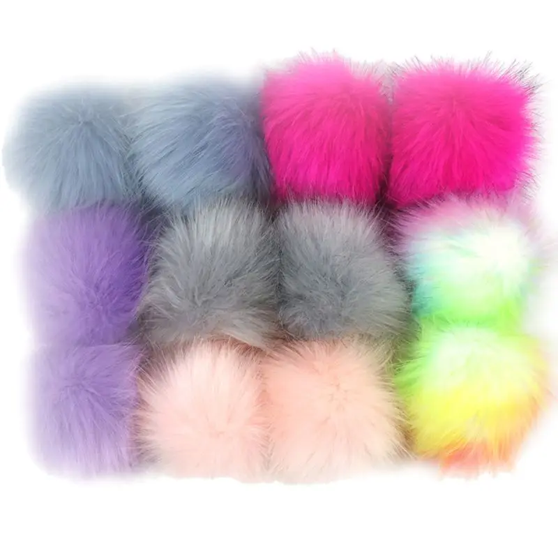 Pack of 12 Large Faux Raccoon Fur Pompoms Fluffy Pom Pom Ball for Knitting Crafts Accessories Hats DIY with Press Snaps