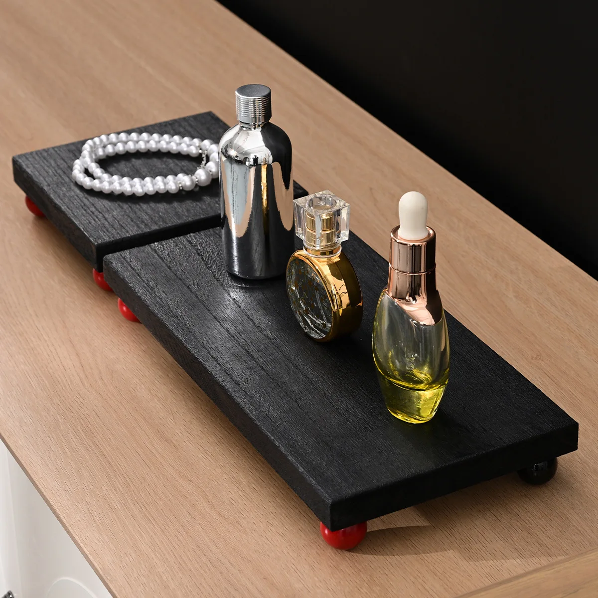Wooden Makeup Organizer Tray Rectangle Decorative Tray for Perfume Cosmetics Storage Desktop