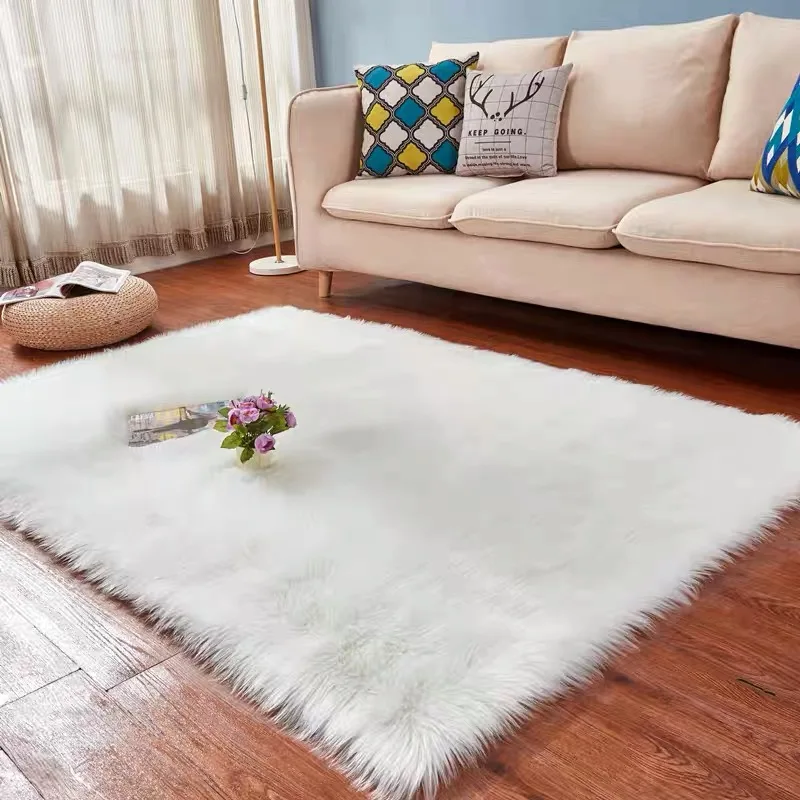 Dropshipping Plush Sheepskin Rugs for Bedroom Soft Carpet Room Bedside Mat Floor Hairy White Rugs Living Room Fur Carpets