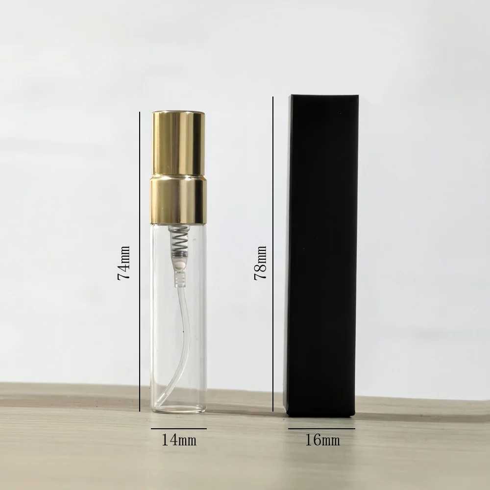 50 قطعة/الوحدة زجاجة عطر فارغة مع صندوق زجاجات رذاذ واضحة رذاذ عطر مع حزمة ورقة مربعة قابلة للتعبئة زجاجة عطر صغيرة