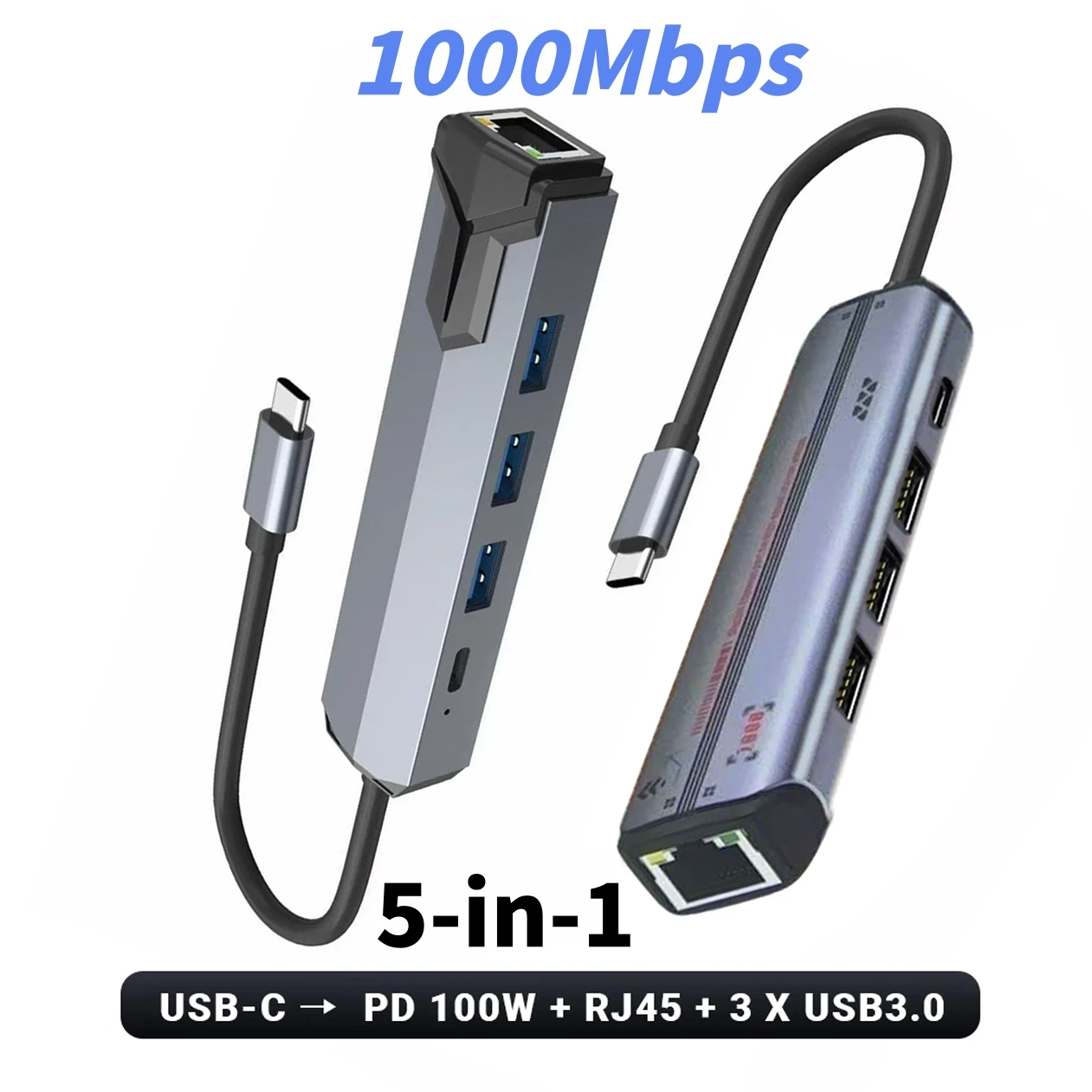 

USB C Hub to RJ45 1Gbps Ethernet Adapter 5-in-1, 3 USB3.0 Ports with PD Charging for Macbooks Laptop Tablet Mobile Phone
