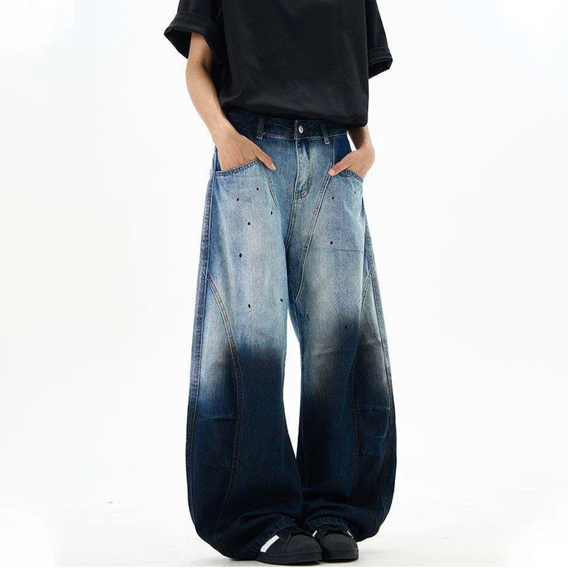 

Designer Korean Fashions Wide Leg Denim Pants Oversized Jeans Trousers For Man Blue Tie Dye Y2k Streetwear Harem Jeans Clothes