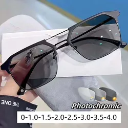 Fashion Dual Beam Color Changing Myopia Glasses Business Near Sight Eyewear for Men Luxury Computer Finished Eyeglasses To -4.0