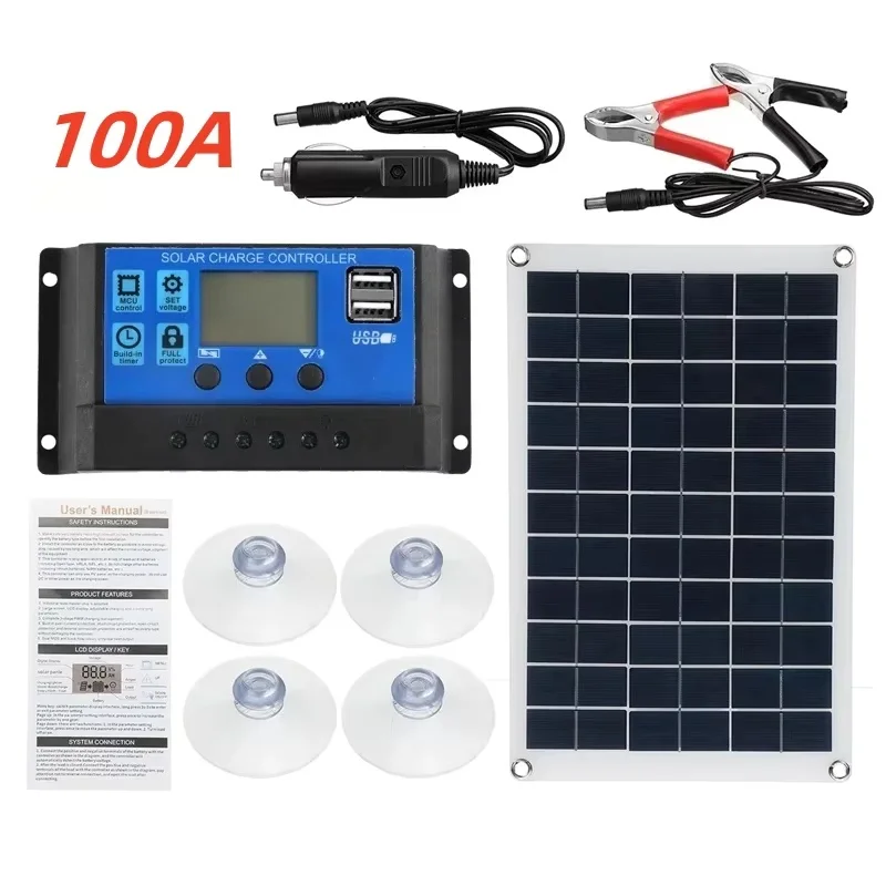 

Flexible monocrystalline silicon solar panel with 12V controller, waterproof, suitable for outdoor/camping/home solar systems