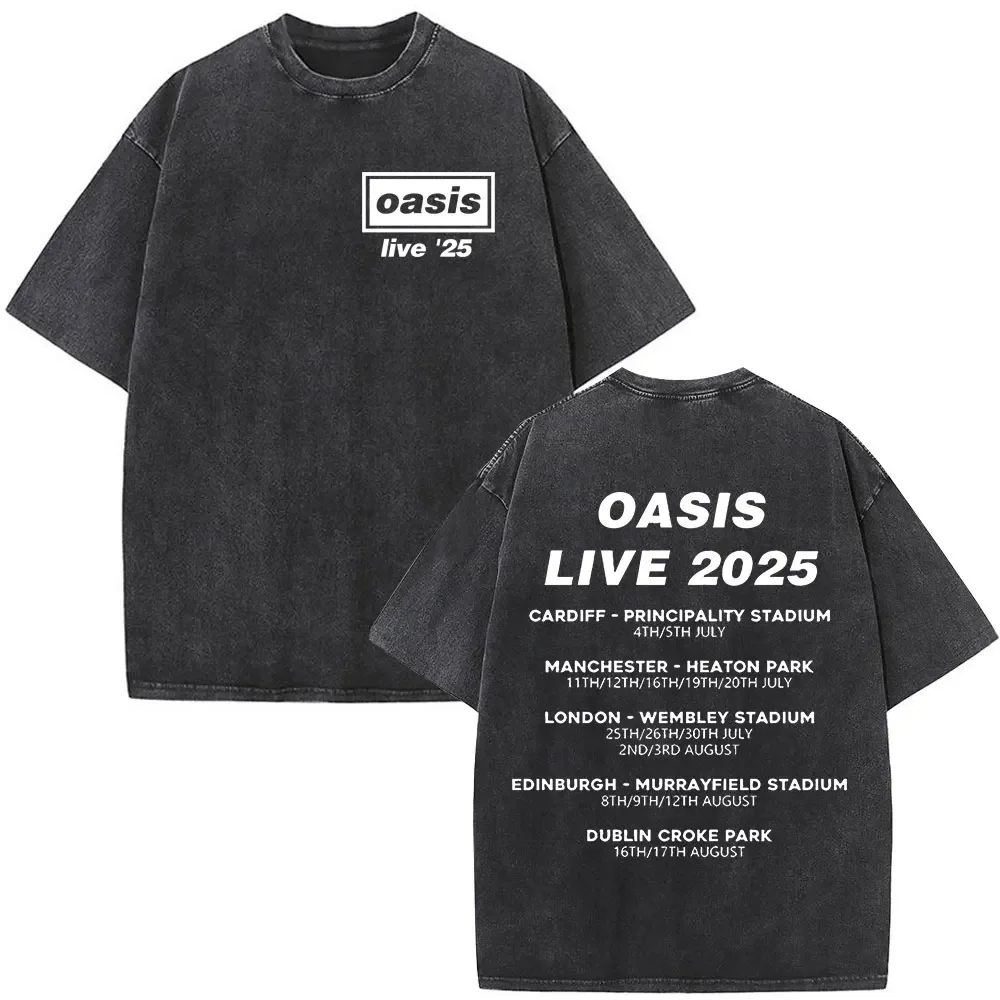 Rock Band O-Oasis Live 25 Tour Don't Look Back in Anger T Shirt Men Women Vintage Washed Oversized Cotton Short Sleeve T-shirts