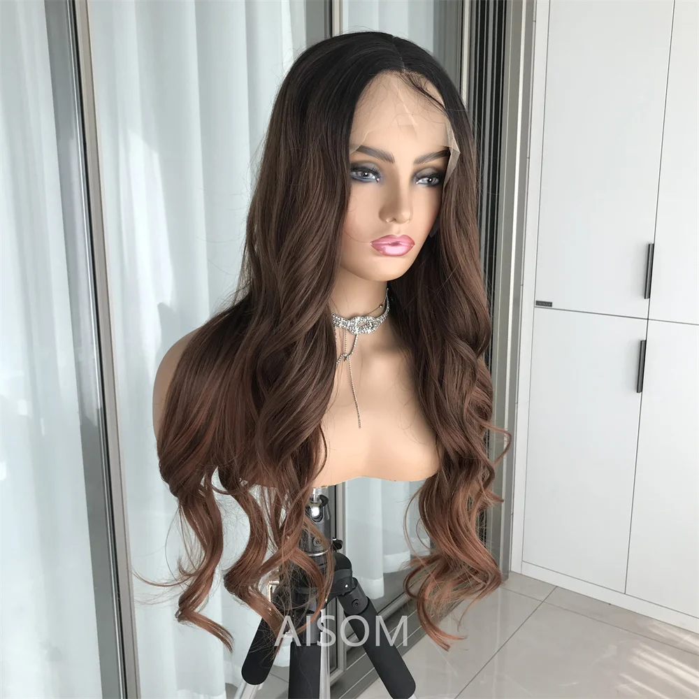 Long Wavy Lace Front Wig Reddish Brown Synthetic Lace Wig for Women 13x4 Body Wave Lace Frontal Wig with Baby Hair Daily Use