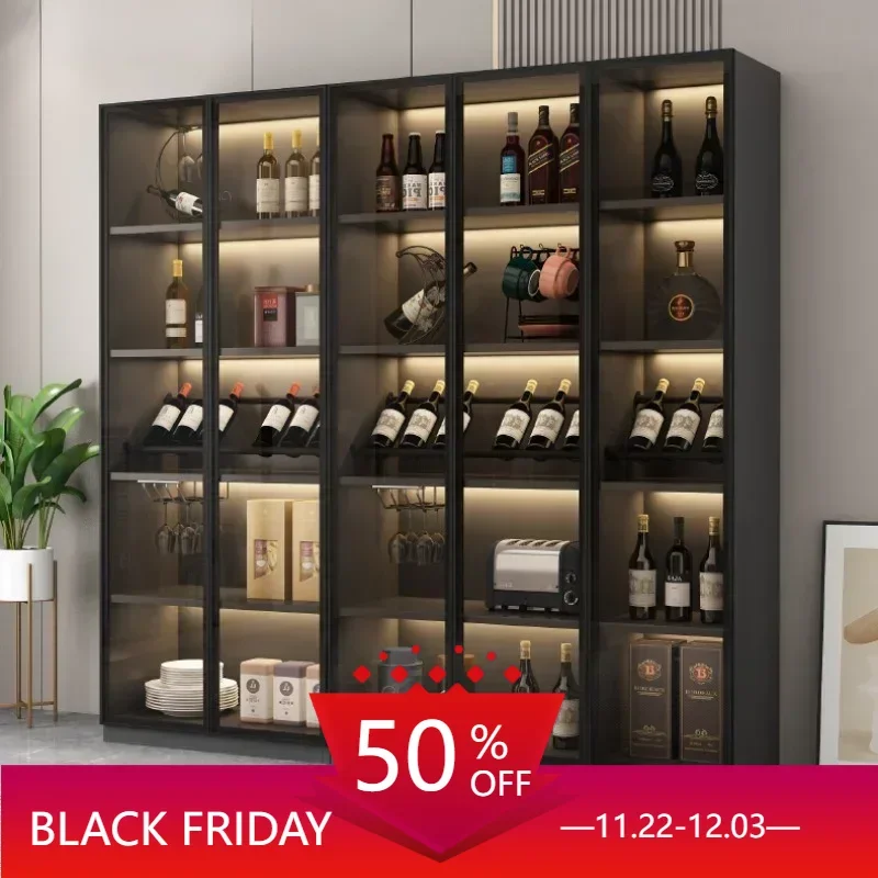 Luxury Corner Wine Cabinets Liquor Wooden Wall Glass Living Room Display Botellero Vino European Wine Cabinets Furniture QF50JG