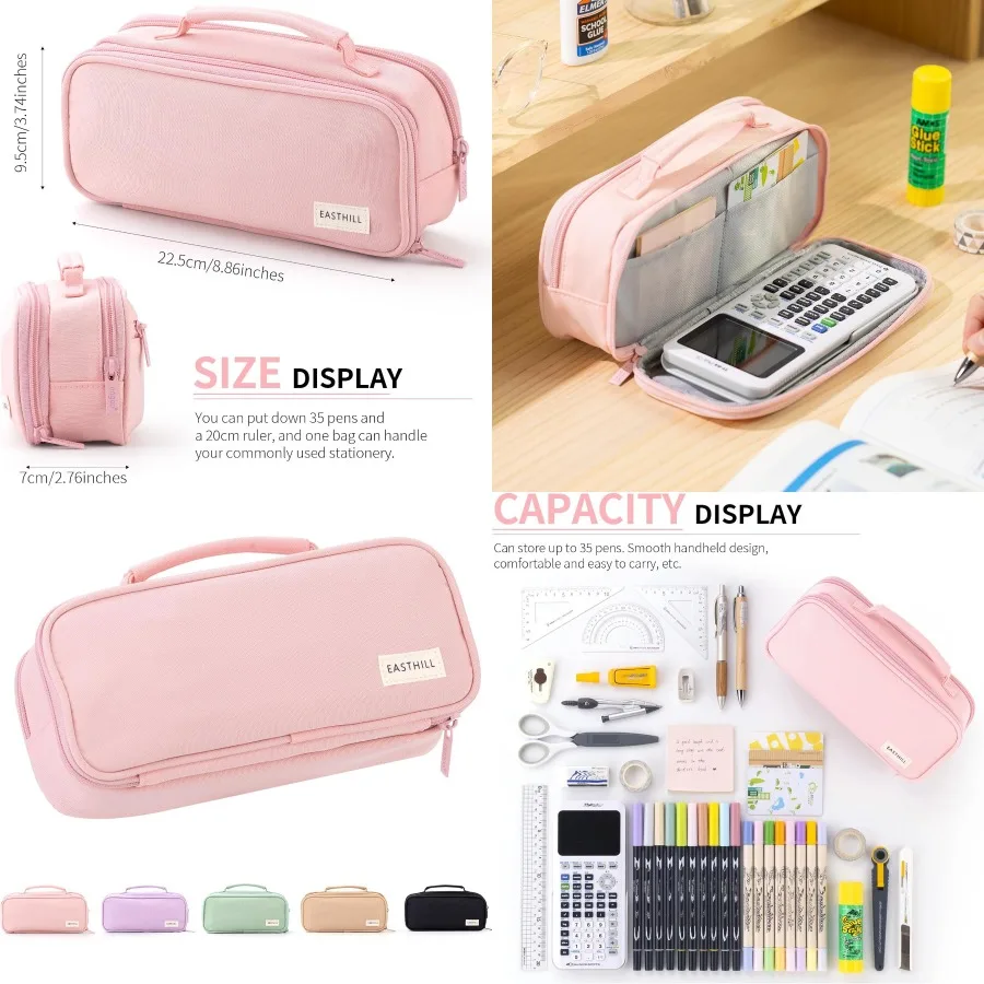 

EASTHILL Large Capacity Pencil Case Pen Pouch Organizer Canvas Pencil Bag with Handle for School and Office Use Ideal for Teen