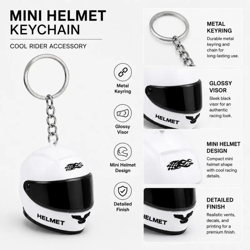 Fashionable Motorcycle Helmet Keychain, Flip-up Black Film Face Mask, Backpack, Bag Hanging Ornament, DIY Keychain Accessories