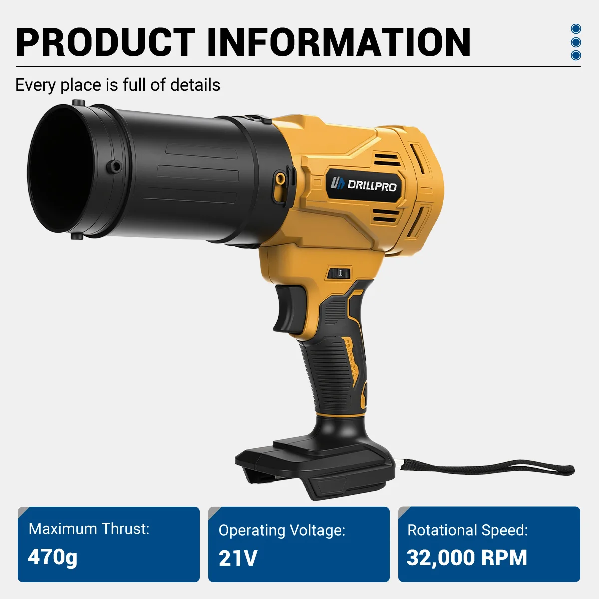 เครื่องเป่าลมไฟฟ้า Drillpro 2000W พัดลมแรงดันสูง กำจัดฝุ่น หิมะ ใบไม้ เครื่องเป่าลมไร้สายแบบเทอร์โบ เครื่องมือช่างแบบชาร์จไฟได้