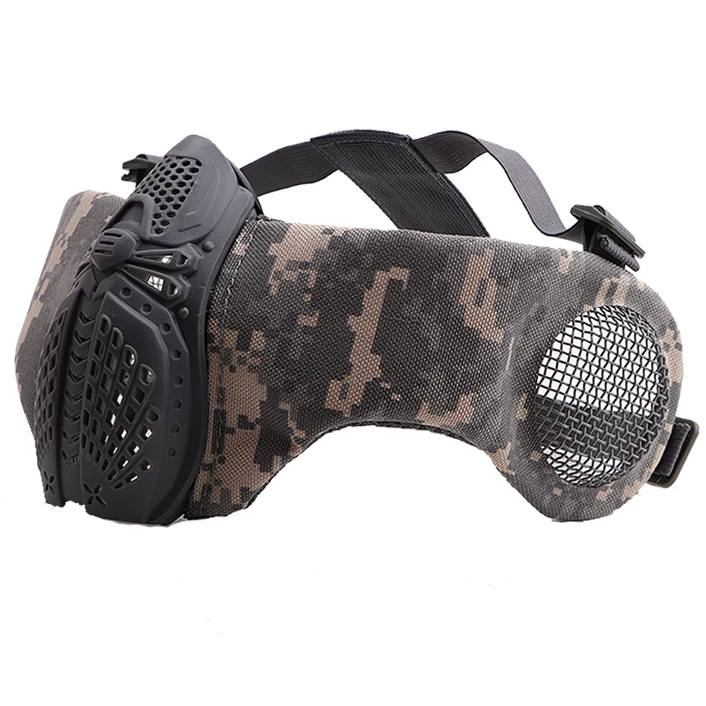 zlangsports Tactical Half Face Spider Airsoft Mask with Ear Protection, Mesh CS Wargame Protective Masks Adjustable Double Belts