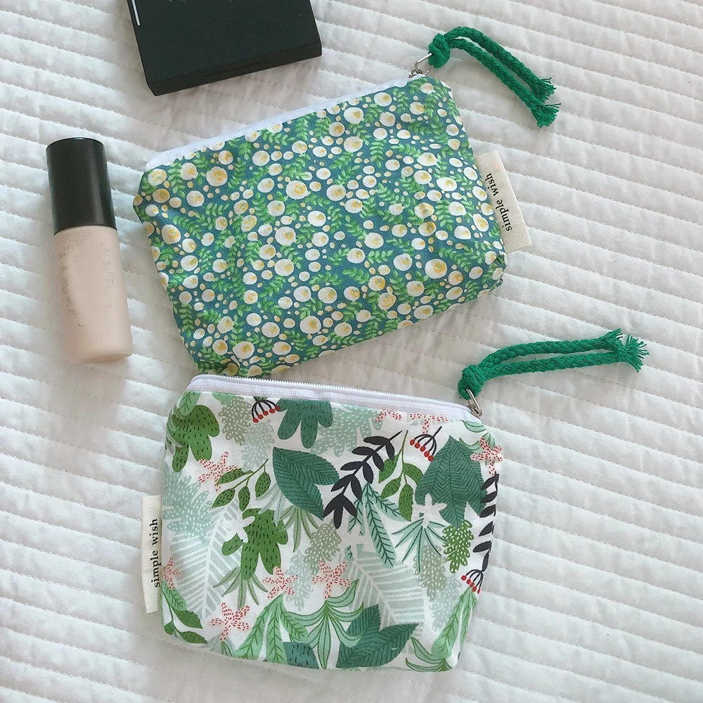 Small Flower Cosmetic Bag Cotton Mini Fabric Women Travel Make Up Toiletry Bag Korean Female Floral Purse Zipper Coin Pouch Case