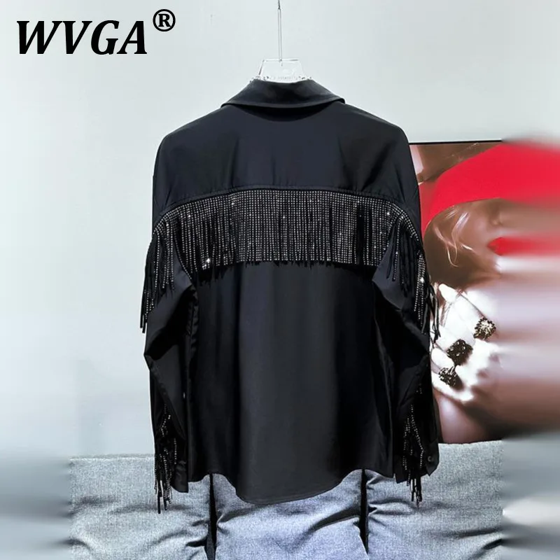 

WVGA Spring Summer New Men's Tide Korean Style Nail Bead Tassel Decoration Long Sleeve Shirts Niche Chic Casual Shirt Ins W10684